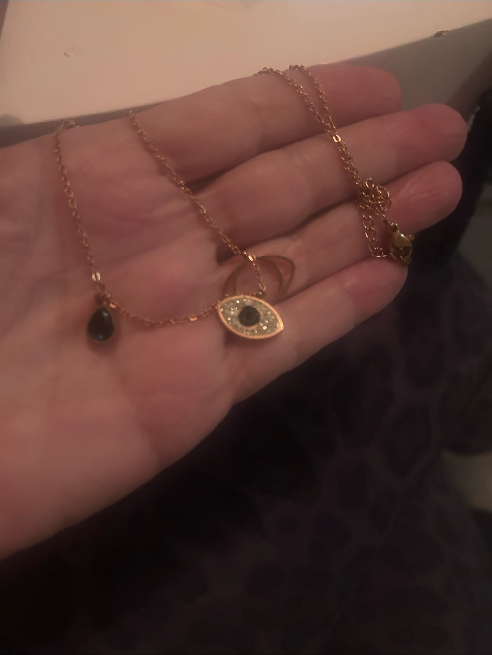 Rose Gold Evil Eye Pendant Necklace with Blue Stone